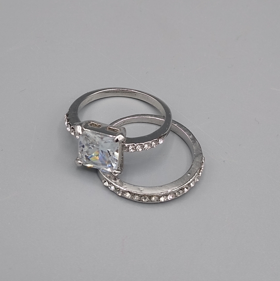 Jewelry - Silver Princess Cut Pavé Bridal Engagement Set
